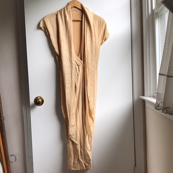 Vintage Silk Wrap Dress W/ Silk Scarf Sash deep V plunge & high slit size Sm/XS - Picture 13 of 16